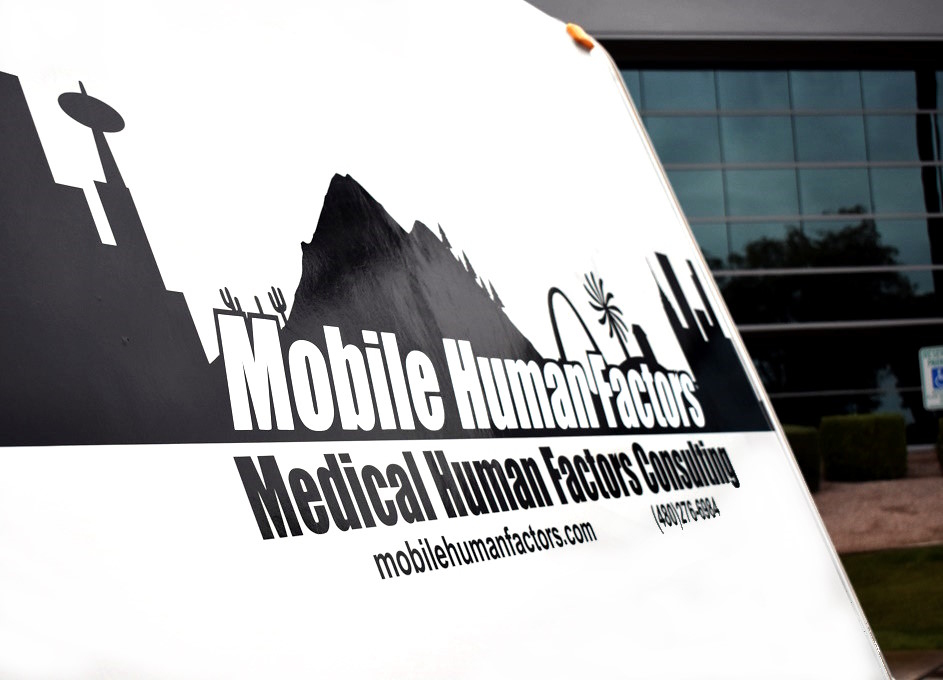 The Mobile Human Factors logo on the front of the mobile facility.